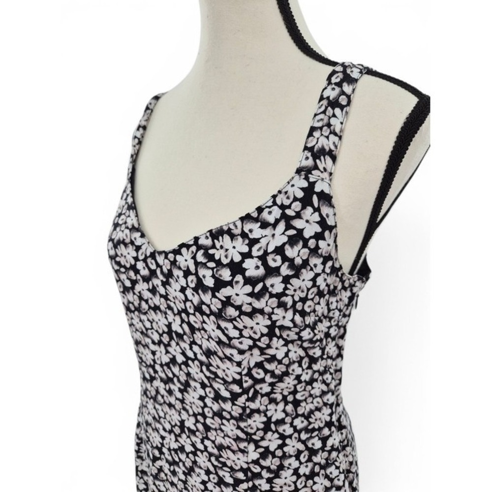 Abercrombie & Fitch Black Floral Midi Slip Dress S Viscose Side Slit Date Night - Picture 3 of 14